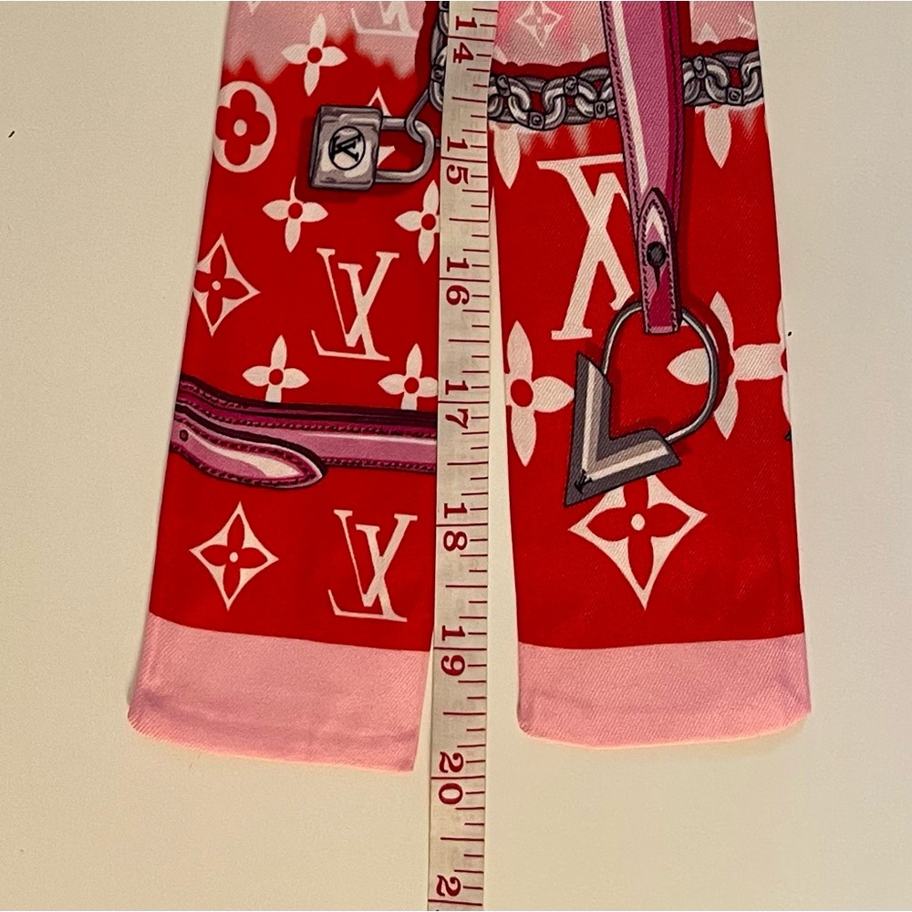 Red and Pink Iconic Monogram Print Twilly Bandeau Wrap Scarf - Picture 6 of 7